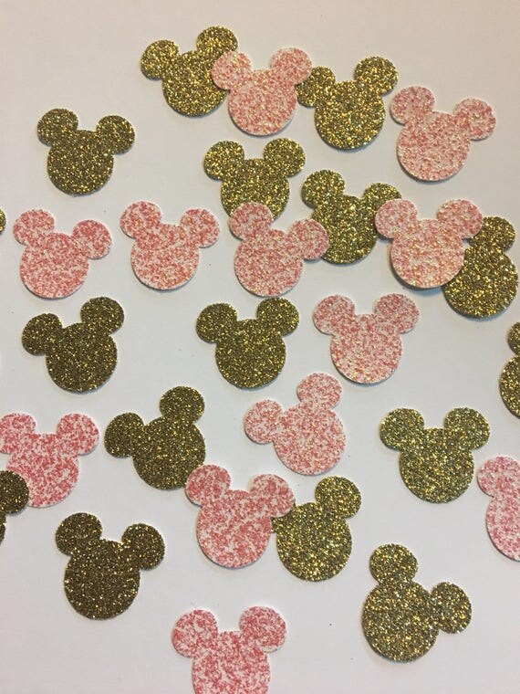 Pink and gold glitter mickey mouse confetti pink and gold