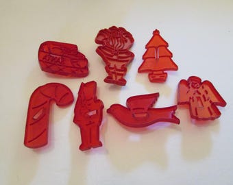 Vintage Red Christmas Cookie Cutters HRM Loma Tupperware Set of 7