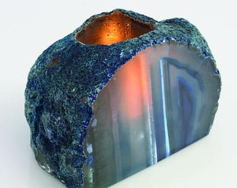 15% off Christmas in July Blue Agate Candle Holder - Crystal Decor- Metaphysical - Chakra Crystals (HW4-08)