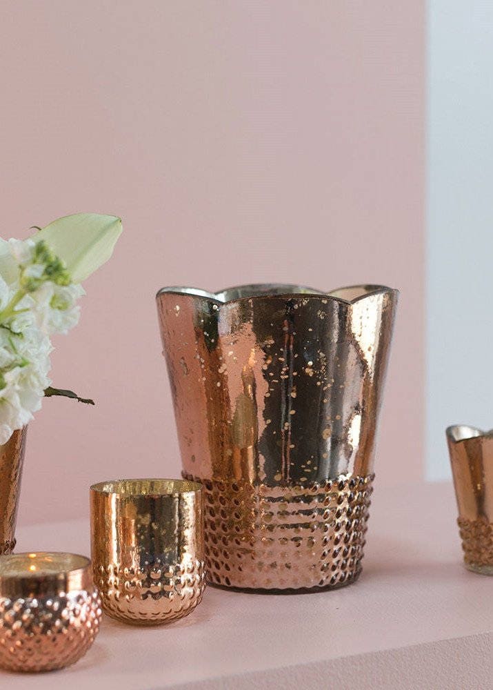 Tall Gold Mercury Glass Vase Tall Mirrored Vase Pink Rose