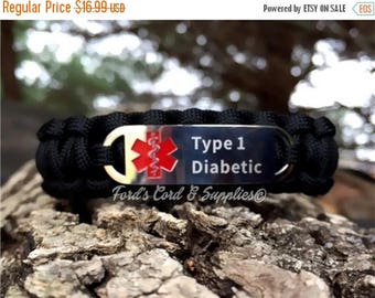CIJ SALE Type 1 Diabetic Medical Alert Bracelet, Paracord Bracelet, Survival Bracelet with Laser Engraved Stainless Steel Tag