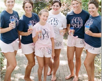 monogrammed pajamas, bridesmaid pajamas, bridesmaid gift, monogrammed shirt, monogrammed shorts, wedding pjs, pajamas, pj shorts