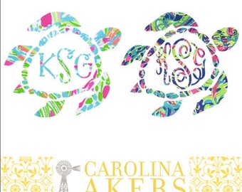 Monogrammed Sea Turtle Monogram Decal - Turtle Monogram - Turtle Decal - Monogram Decal - Car Decal - Yeti Decal - Yeti Sticker