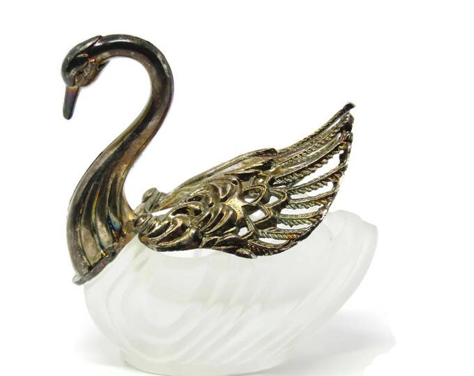 Vintage Swan Salt Cellars with Articulated Silver Plate Wings Crystal - Bridal Gift- Shower Gift - Housewarming Gift -Vintage Serving Mom