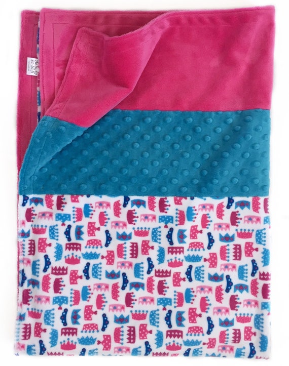 Bright Pink Princess Baby Blanket Minky Baby Blanket