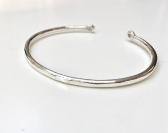Sterling Silver Cuff Bracelet - Heavy 2.56mm Thick / 10 Gauge - Choose Rustic Hammered or Smooth Cuff