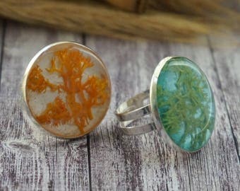 Delicate ring Birthday Gift|For|Mom Statement ring Daughter Gift|For|Friend Adjustable ring Natural moss Bohemian jewelry Earthy jewelry