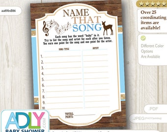 Boy Deer Name That Song Game, Guess Song Game, Name that Tune, Music game Digital Card for Baby shower DIY – Wood -aa89bsB86