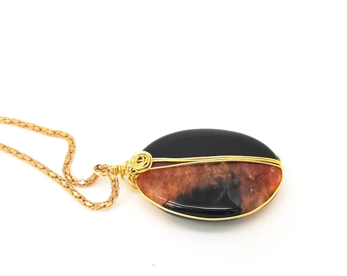 Orange and Black Agate Necklace, Black and Orange Necklace, Black Agate Necklace, Orange Agate necklace, Black Agate Jewelry