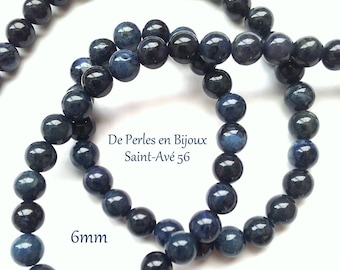 1 lot 10 perles rondes DUMORTIERITE 6mm (bleu foncé)
