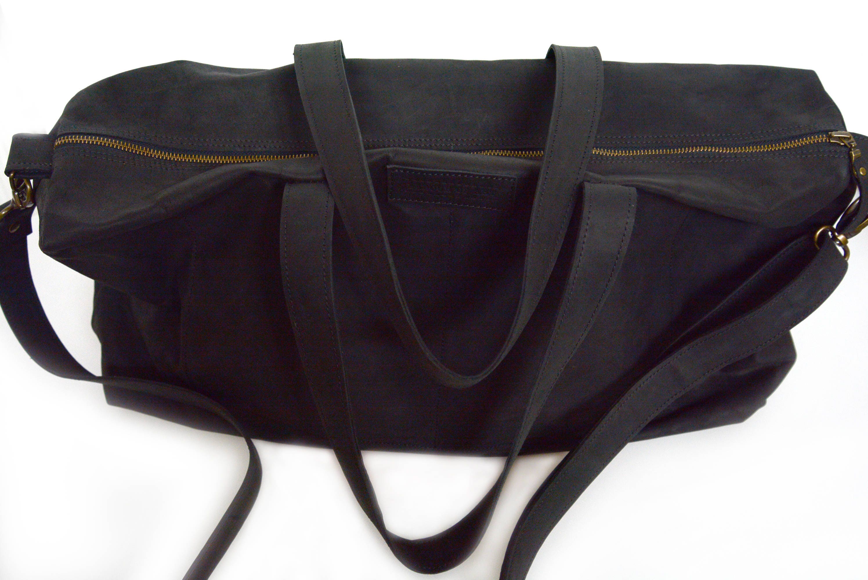 Large Black Leather Duffle Bag Light Leather Travelbag