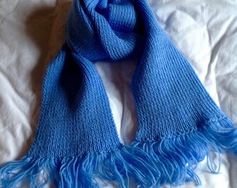 Long light blue hand-knitted scarf