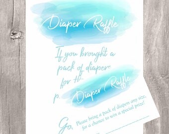 Watercolor Diaper raffle sign and tickets, watercolor blue printable diaper raffle cards and sign, INSTANT DOWNLOAD, boy baby shower