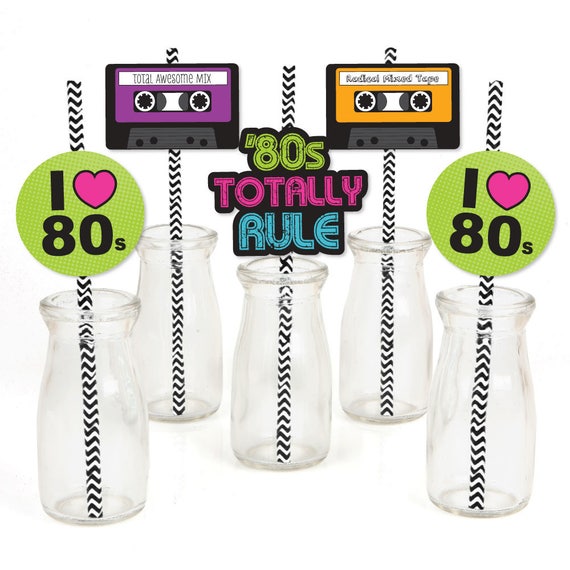 80's Retro DieCut Straw Decorations Totally 1980s Party Paper Cut