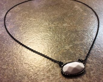 White stone, gunmetal pendant necklace-Kendra Scott style