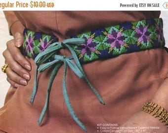 SUMMER SALE 1970s Boho Crewel Embroidered Belt Kit Avon Creative Needlecraft Starburst Belt up to 32" by 2" Crewel Embroidery Kit New In Pac