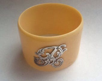 Vintage Antique Celluloid & Sterling Silver Initial 'R' Napkin Ring