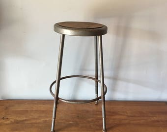 Vintage industrial 28" steel stool in grey - nice worn patina