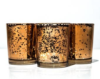 Set of 12 MERCURY GLASS Brown/Champagne Speckled Glass Candle Holders Votive Holder Led Candleholder Tea Light Wedding 2.5 Winter Christmas