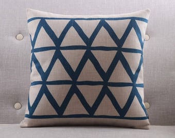 Decorative pillow, cushion cover blue triangle geometrichome throw pillow shell customized size
