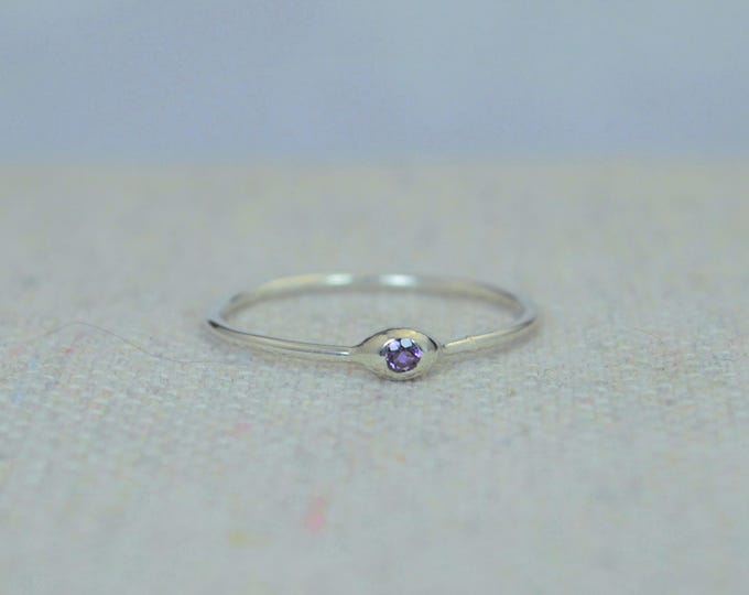Dainty Sterling Silver Amethyst Mothers Ring, Amethyst Birthstone, Tiny Amethyst Ring, Dew Drop Ring, Stacking Ring, February Birthday Gift