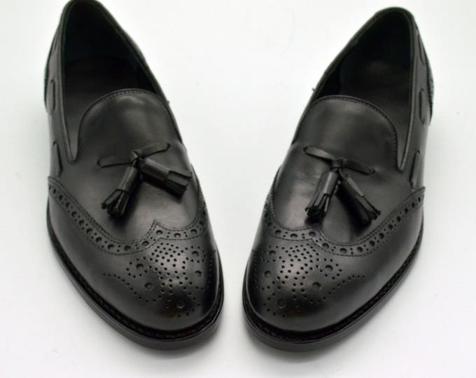Handmade Goodyear Welted Men's Brogue Carving-Tasseled Loafer Shoes