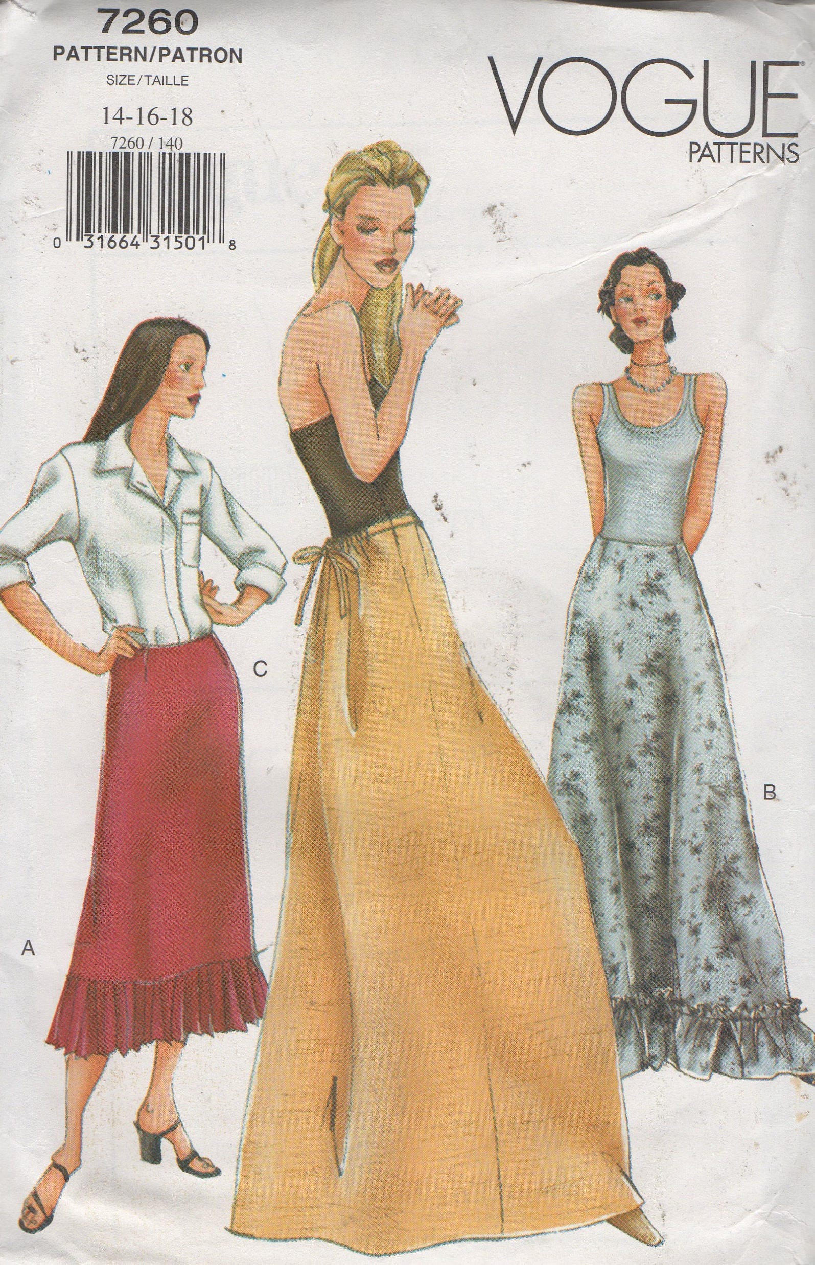 Misses Floor Length Skirt Sewing Pattern Vogue 7260 uncut