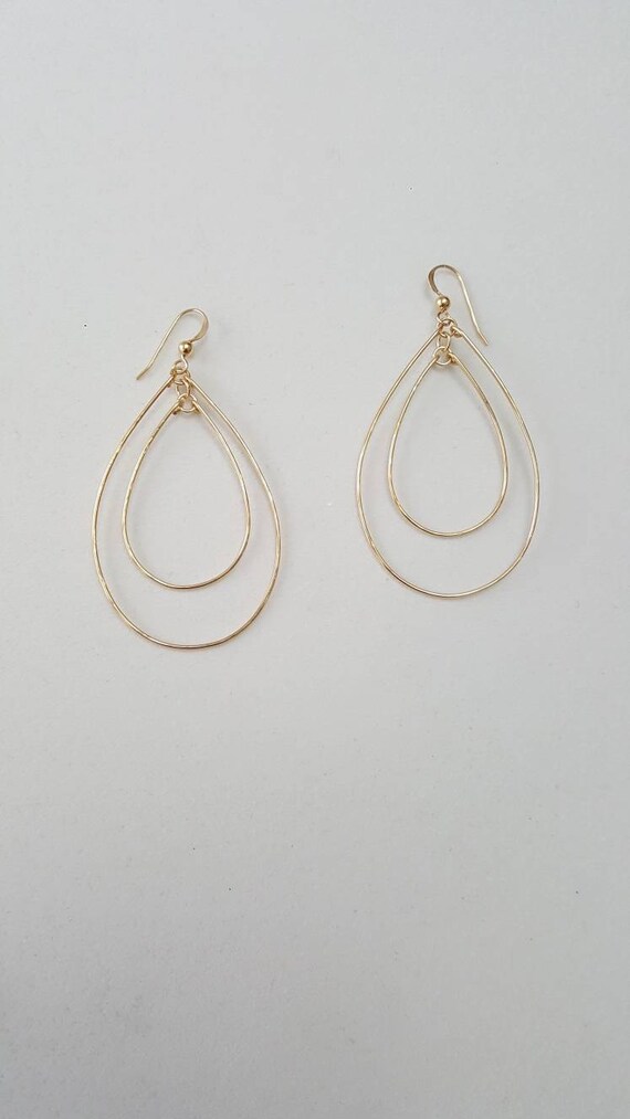 Large Gold Filled Hoop Earrings Double Hoops Hammered Gold