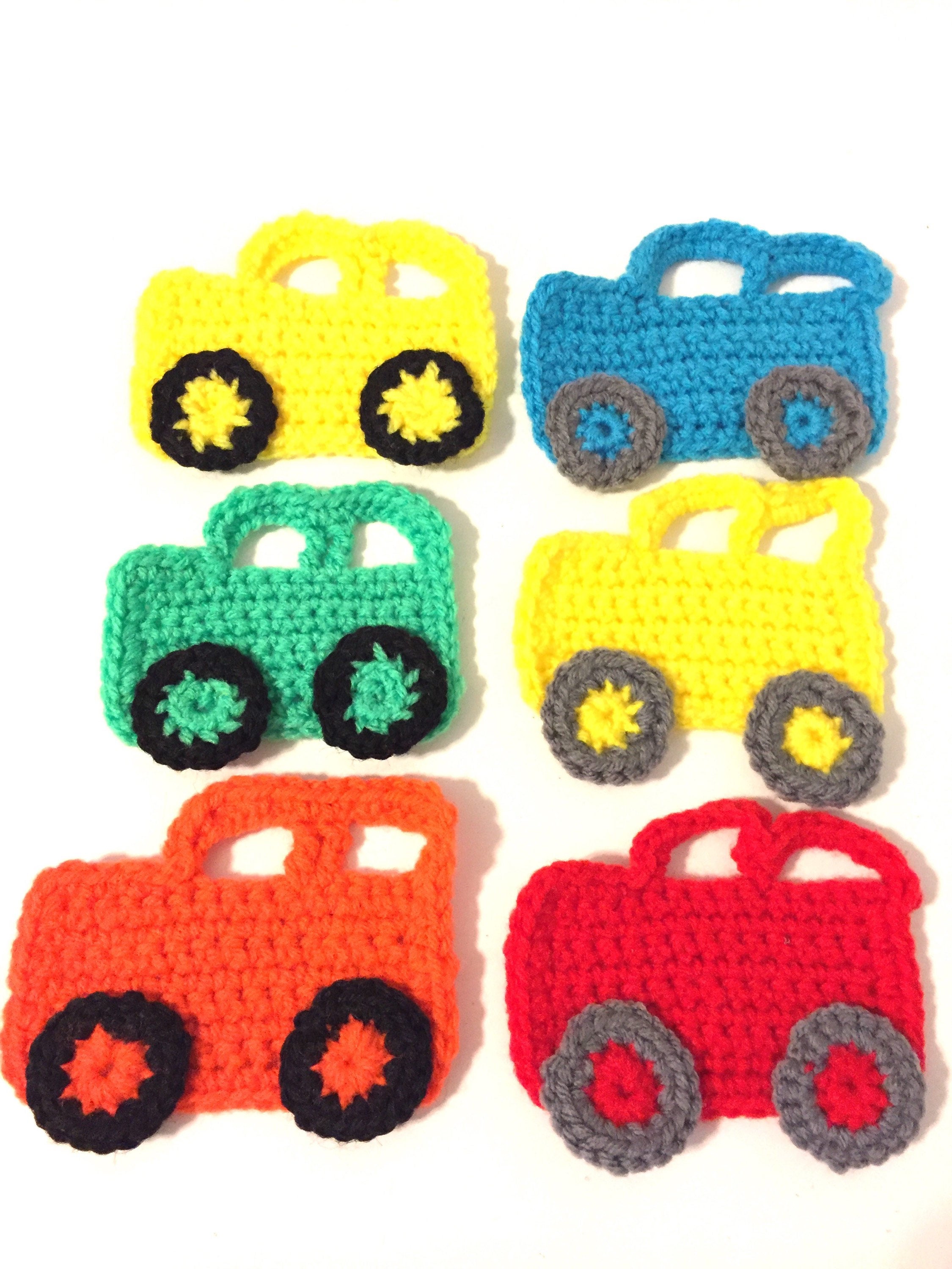 6 large car appliques car patches crochet applique crochet