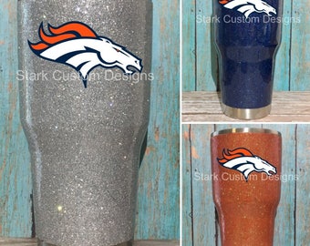 Denver Broncos Inspired Glitter Tumbler - Yeti, Rtic, or Ozark - 30 oz. or 20 oz. (sealed decal)