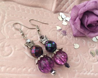 Earrings ' plum purple glass bead earrings