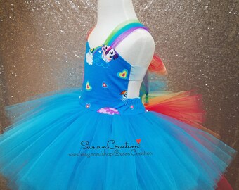 Rainbow Dash inspired tutu dress, Sewn Tutu, Fluffy Tutu, Rainbow bustle, My Little pony Birthday, Rainbow dash tutu, Rainbow Dash dress