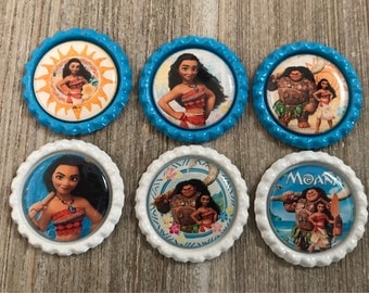 Set of 6 Moana bottle caps. You will get the images in the photo unless you request a different style.