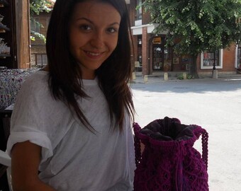 Macrame Purse, Vintage Crochet Handbag, Hippie Purse, Bohemian Purse, Beach Bag, Sac à main hippie, Macrame Purse