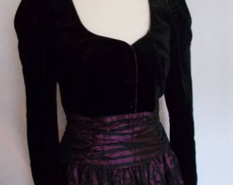 summer sale Vintage dress 80s Laura Ashley black velvet taffeta dress size small medium