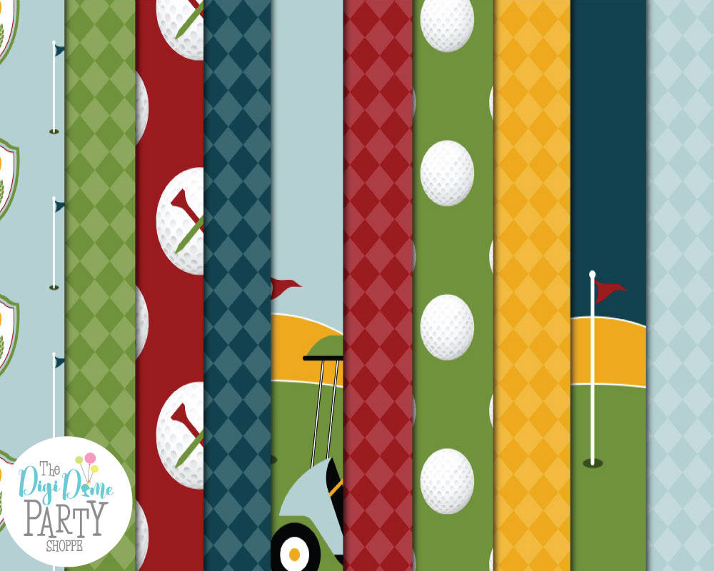 Golf Digital Scrapbooking Paper Pack, Buy 2 Get 1 FREE. Instant