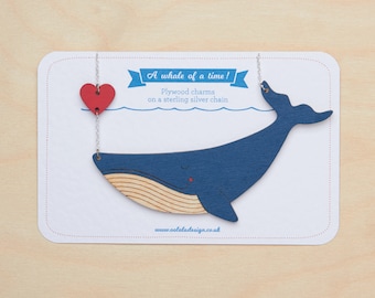 Blue whale necklace & heart, Whale pendant, Animal necklace, Sea life, Whale jewelry, Gift for sea lover, Ocean necklace, Cute whale charm