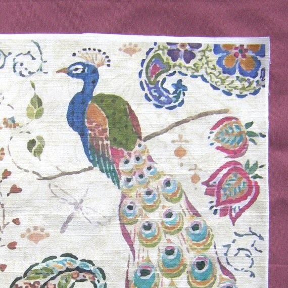 Items similar to 100 Cotton Fabric Panel Colorful Peacock ready Fabric