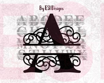 ES Swirl, Split Monogram Alphabet SVG, DXF, Eps. cutting files for use in Silhouette Studio and Cricut Explore. Commercial use.