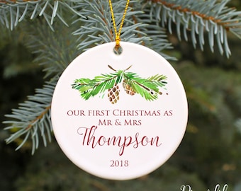 Our First Christmas as Mr and Mrs Ornament First Christmas Ornament Married Wedding Gift Newlywed Gift Personalized Christmas Ornament