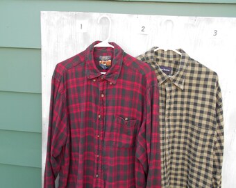 Vintage Flannel Tall FREE SHIPPING XLT and Extra Large 2 Shirts Pick One Cotton Flannel Shirts Red or Neutral Vintage Flannel Shirts 2 Pick