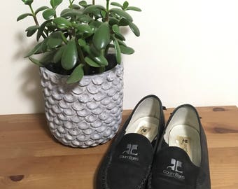 Vtg Courrèges black leather and suede loafers