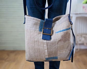 Patchwork bag, Linen bag tote, Quilted cross body purse, Sac patchwork, Burlap shoulder bag, Cross body grey, Quilted purse, Messenger bag