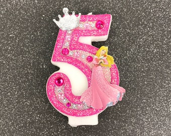 Handcrafted "Aurora" or ANY Themed Birthday Candles- Decorated To Your Liking