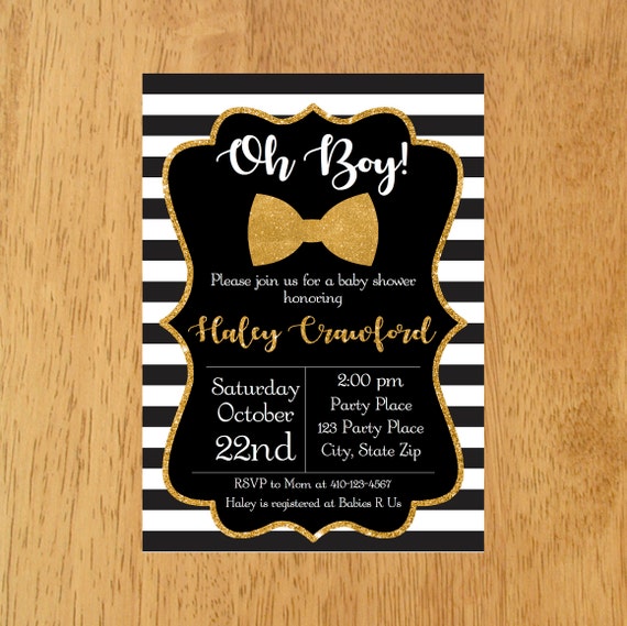 Black And Gold Baby Shower Invitations 2