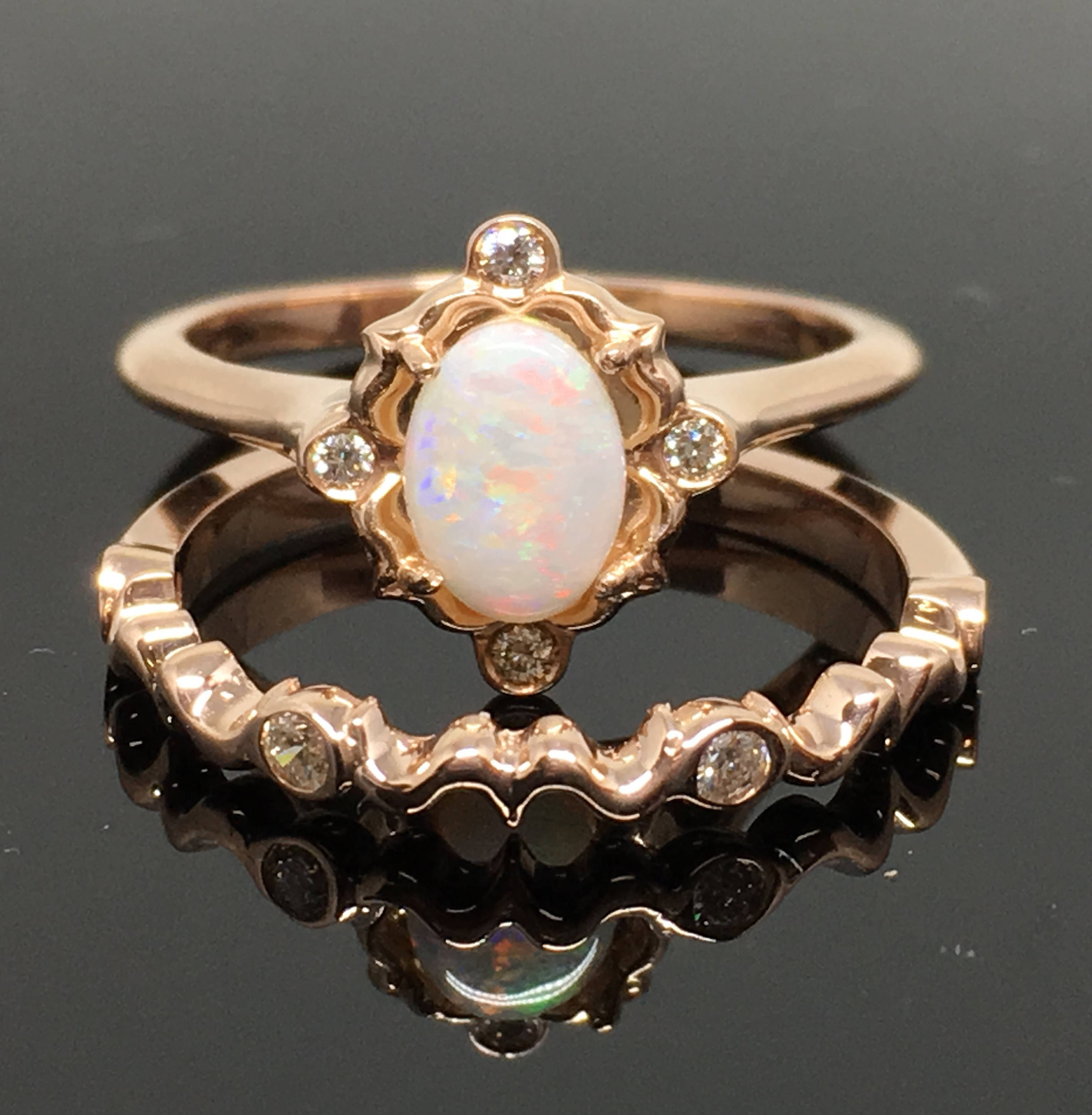 14K Rose Gold Opal Engagement Ring Matching Set Rose Gold