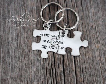Deadpool inspired "your crazy matches my crazy" Couples keychain set / puzzle piece set / puzzle pieces