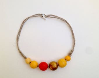 Jewelry Yellow necklace Wooden beads necklace Ecofriendly gift Designer necklaces Natural necklace Rustic necklace Summer necklaces