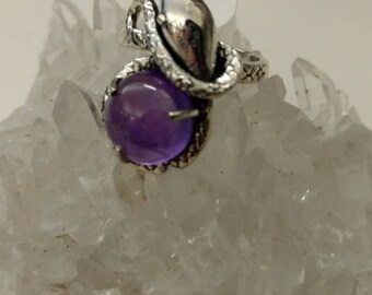 Amethyst coiled Snake Ring, Size 6