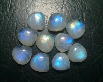 5 Pcs. Lot Rainbow Moonstone Heart Shape Cabochon 9 MM